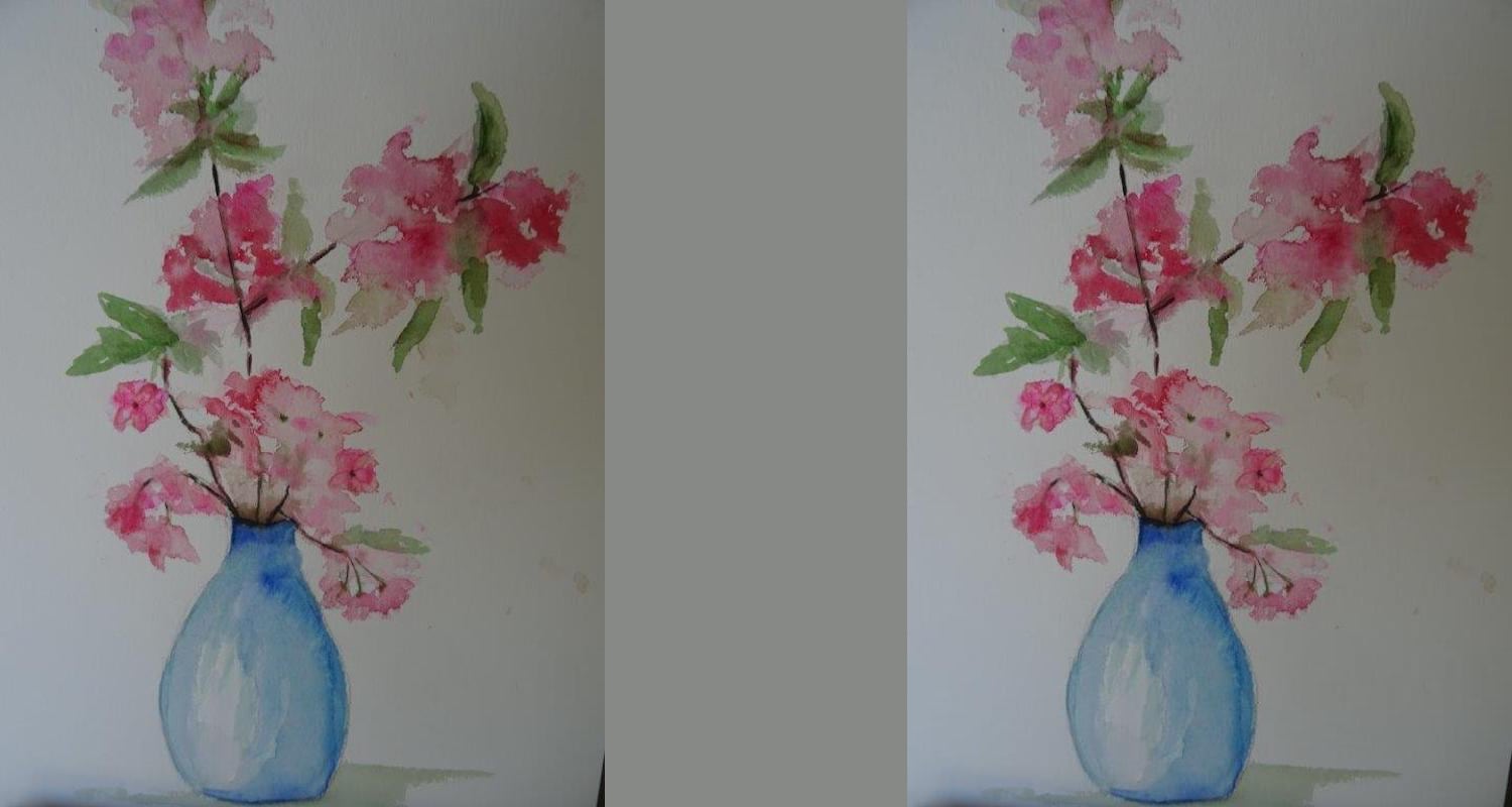 Claudine Mertens: Compositie met roze bloemen